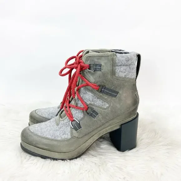 NWOB Sorel US 11 Womens Quarry Grey Blake Lace-Up Block Leather Waterproof Boots - Picture 5 of 11